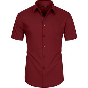 FAHIZO Men's Short Sleeve Dress Shirt Regular Fit Soild Casual Business Stretch Button Down Shirts with Pocket S