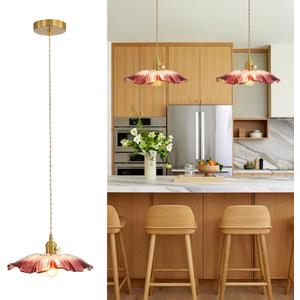 Vintage Pendant Light Fixture Glass Hanging Light Fixture Folwer Light Pendant Lights Modern Lighting for Bedroom Kitchen Island Hallway Bathroom Purple Sunflower