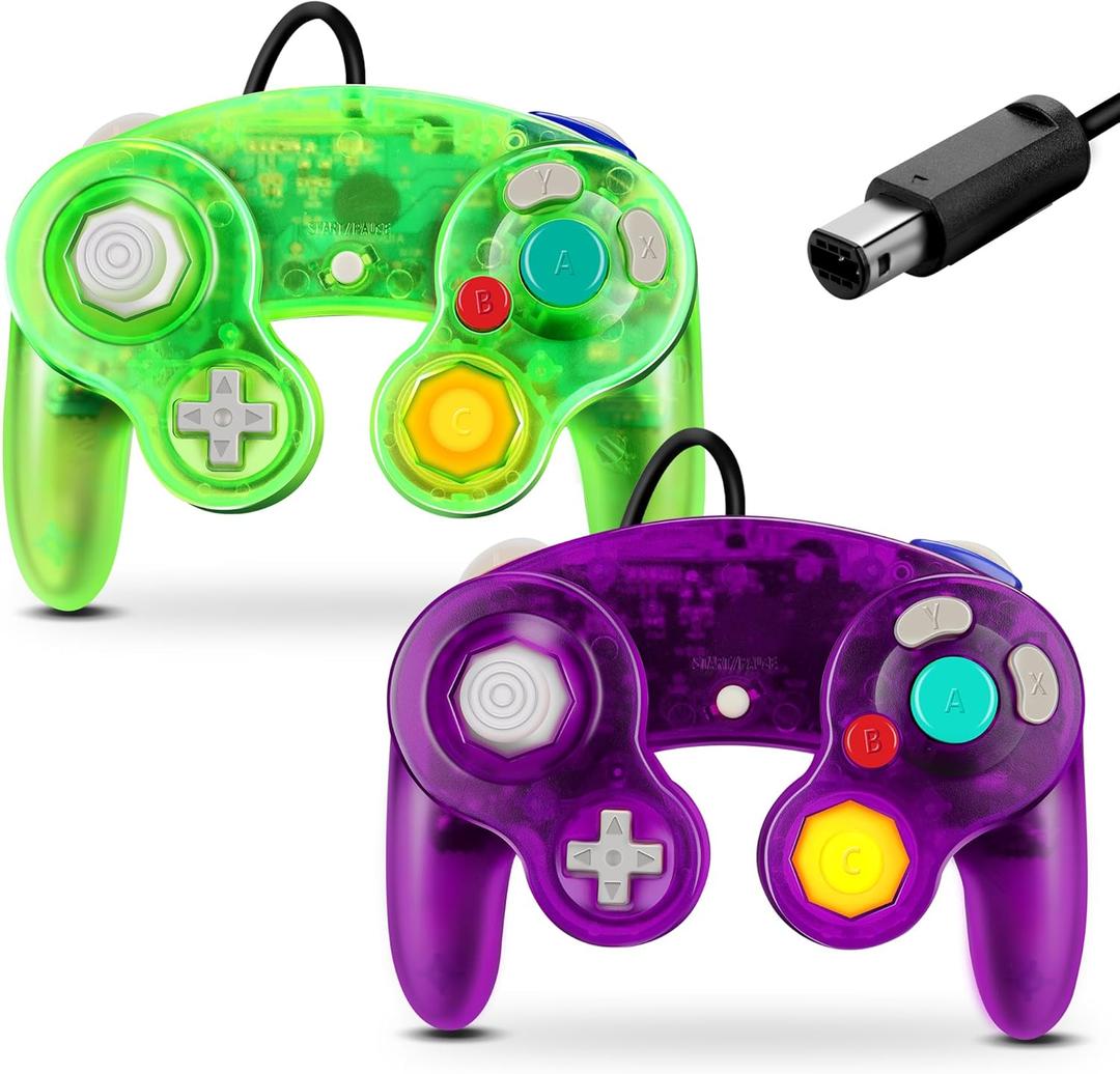 Gamecube Controller, Classic Wired Controller for Wii Nintendo Gamecube (Clear Purple & Clear Green-2Pack)