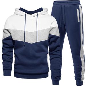 Riskrole Men's Hoodie Tracksuit 2 Pieces Set Athletic Casual Hooded Sweatshirt and Joggers Set Sweatsuit Outfits (Large, Navy White)