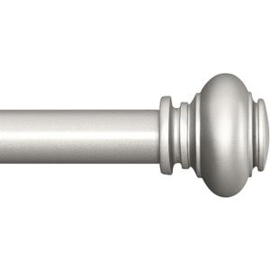 SIMEWIN Silver Curtain Rods for Windows 28 to 48 Inches Adjustable Decorative 1 Inch Diameter Single Window Curtain Rod Set with Classic Finials, Silver Finishing