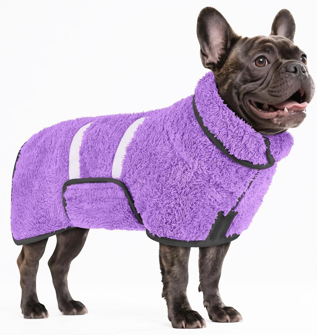 Bienbee Dog Bathrobe, Quick Drying Super Absorbent Dog Robes for After Bath, Warm Keeping Dogs Towel, Dogs Bath Supplies, Light Purple M