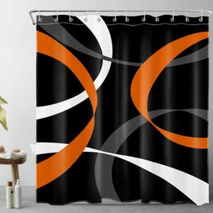 LB Orange Abstract Geometric Shower Curtain for Bathroom, Luxury Aesthetic Black and Grey Fabric Shower Curtain with Hooks,Mid Century Modern Bathroom Curtain Shower Set, 72" W x 72" L