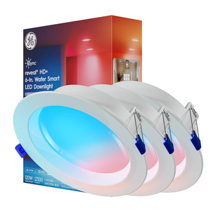 GE Cync Reveal HD+ Smart LED Wafer Downlight, Color Changing LED Light, Works with Alexa and Google Home, Matter Compatible, No Recessed Lighting Housing Required, Ceiling Lights, 6 Inch (3 Pack)