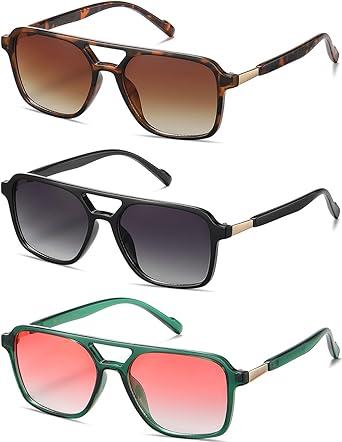 DUSHINE Retro Rectangular Aviator Sunglasses for Women Trendy Shades Sun Glasses UV400 Protection