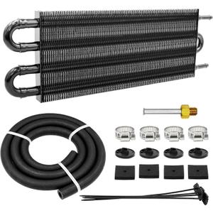 4 Pass Ultra-Cool Tube and Fin Transmission Cooler Universal 5/16" Oil Cooler Kit 402 Aluminium Black