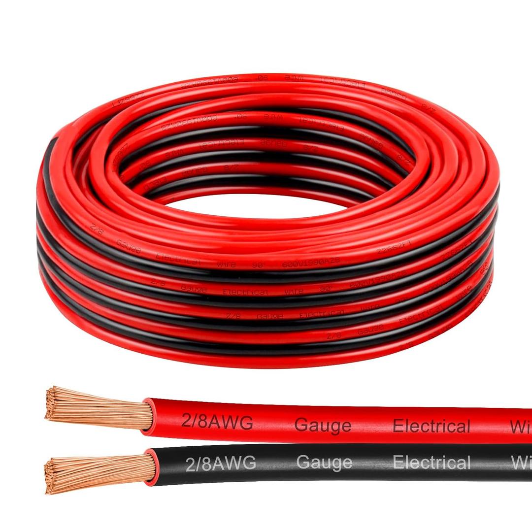 8 Gauge Wire 25 Feet, 8/2 AWG Pure Copper Wire, 8AWG 2 Conductors Red Black Oxygen Free Stranded Low Voltage Wire for Solar Panel, Automotive, Audio Auto, LED Lighting(8 AWG 25FT)