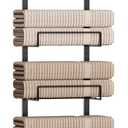 Towel Racks for Bathroom Over The Door Towel Racks Towel Storage Organizer with Metal Shelf Basket for Bathroom Rv Camper (7-Tier Black with Brown Plank)