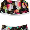 Kanu Surf Girls' Karlie Flounce Bikini Beach Sport 2 Piece Swimsuit (10, Tropical Dance Black)