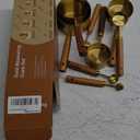8Pcs Measuring Cups and Spoons Set - Golden Stainless Steel Measuring Cups with Wooden Handle, Metal Measuring Spoons Set Nesting Kitchen Measure Set for Kitchen/Food/Baking (8Pcs Wooden Handle)
