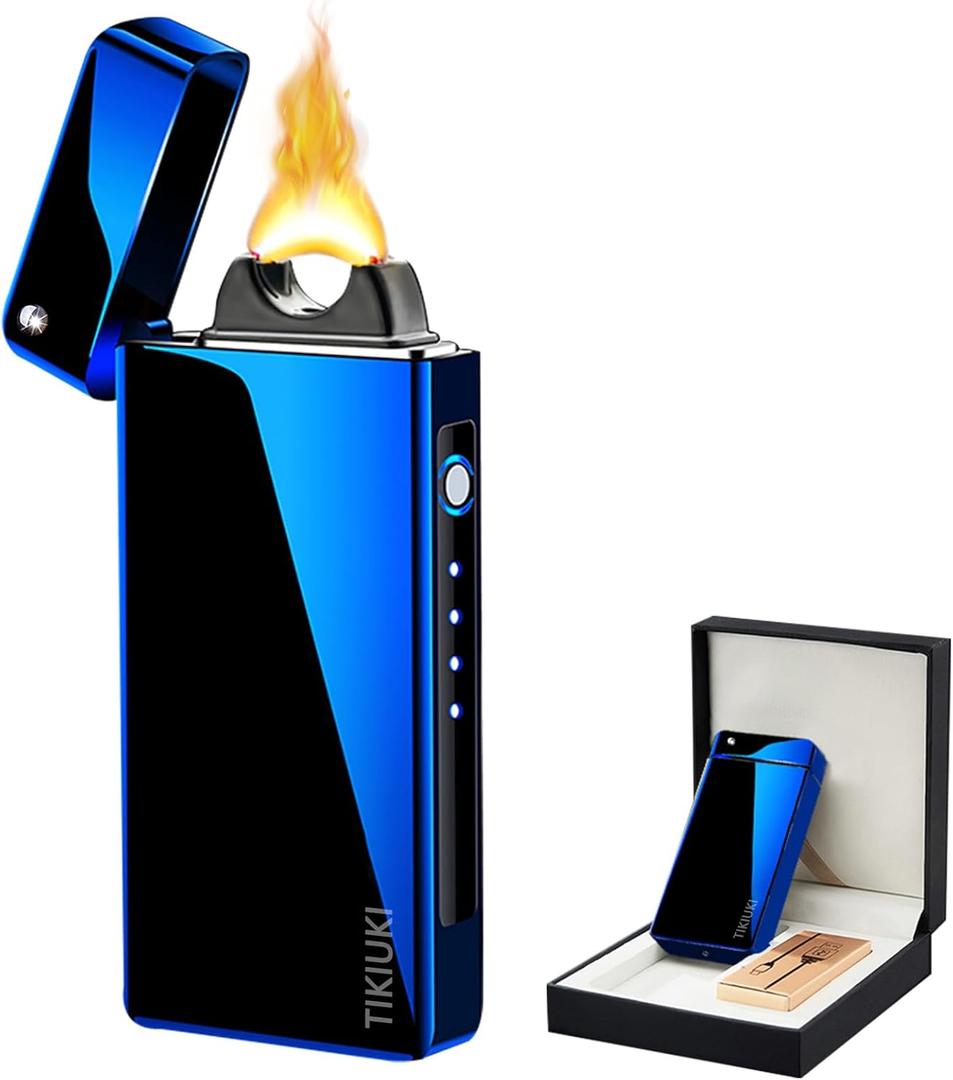 Lighters Electric Lighters Rechargeable Flameless Windproof Plasma Lighter Butane Free Lighters with High Capacity Battery, Lighters for Candle(Blue)