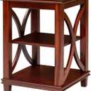 eHemco Solid Wood Square End Table with X-Design, Side Table with Storage Shelves, Cherry