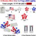PASUTO 2 Pcs 100 LED 4th of July Decorations American Flag & Star Fairy Lights Battery Operated, 34Ft Mini Red White and Blue Lights Remote Timer with 8 Modes for Home Memorial Day Patriotic Decor