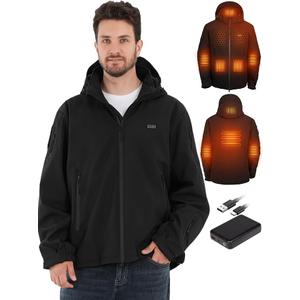 Heated Jacket for Men with 12V 15000mAh Battery Pack, Men's Waterproof Heated Coat, Outdoor Work Electric Jacket, Size 2XL