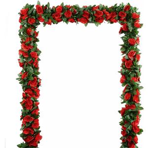 5Pcs(41FT) Flower Garland Artificial Rose Vine Garland Artificial Flowers for Wedding Party Arch Garden Floral Garlands Decor (Red and Greenery)