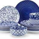 Vancasso SELENE Plates and Bowls Set for 6, 18 Pieces Dinnerware Sets, Mircowave and Dishwasher Safe Dishes Set, Porcelain Blue Dinnerware