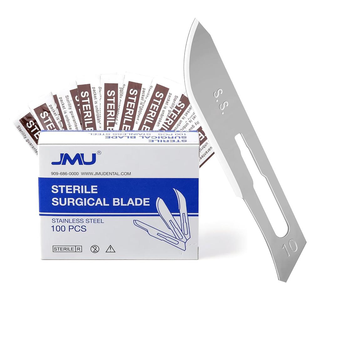 JMU 100pcs Sterile Surgical Blades #10, Stainless Steel Scalpel Blades, Individually Foil Wrapped