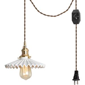 Swag Pendant Light with 15ft Plug-in UL Dimmable Cord Retro Ceramic Marble Shade Light Fixtures Nordic Decoratefor Hanging Ceiling Light for Dining Room Bulbs Not Included