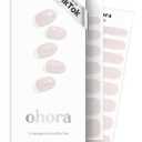 ohora Semi Cured Gel Nail Strips (N Dress Up) - White, Patterned, Works with Any UV/LED Lamps, Salon-Quality, Long Lasting, Easy to Apply & Remove - Includes 2 Prep Pads, Nail File & Wooden Stick