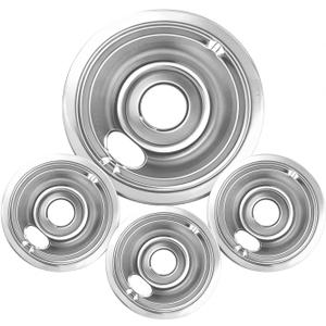 4-Piece Drip Pans Set - Compatible with GE Stoves - Chrome Finish Electric Stove Burner Drip Pans - 3 x 6inch, 1 x 8inch Stove Drip Pans - GE Stove Drip