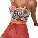 Herseas High Waisted Bikini Sets for Women Floral Print Two Piece Tummy Control Swimsuits Drawstring Short Bathing Suit (Gold, M)