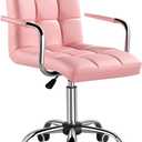Yaheetech Modern PU Leather Desk Office Chairs with Wheels/Armrests Height Adjustable Home Computer Executive Chair on Wheels 360 Swivel, Pink
