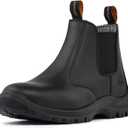 Work Boots for Men, Slip On Steel Toe Chelsea Safety Boots, Waterproof Slip Resistant Work Shoes, Lightweight Comfortable Breathable Non Slip Safety Toe Shoes (6.5, Black)