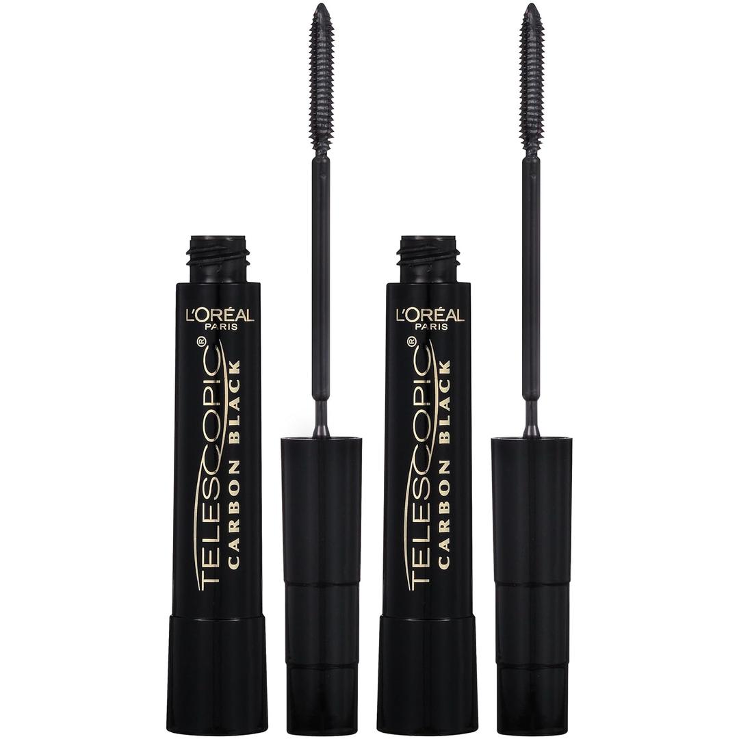 LOreal Paris Makeup Original Telescopic Mascara, Separating Mascara Volume and Length Formula, Washable, Carbon Black, 0.27 Fl Oz., 2 Count