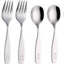 ANNOVA Kids Silverware 6 Pieces Children's Safe Flatware Set Stainless Steel - 3 x Forks, 3 x Children Dinner Spoons, Toddler Utensils, Metal Cutlery Set for LunchBox (Engraved Dog Bunny)