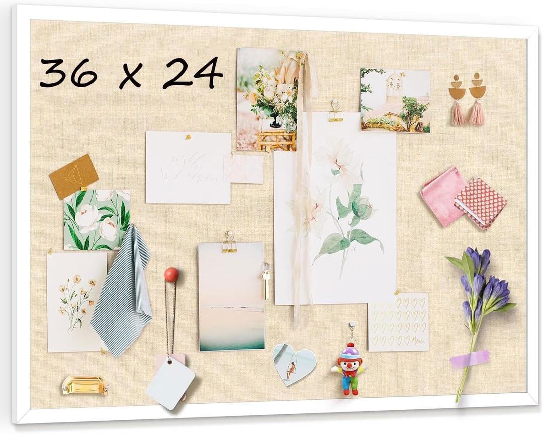 36''x24'' Inch Linen Cork Bulletin Board with Frame, Decorative Pin Board for Office Home and School Wall Decor
