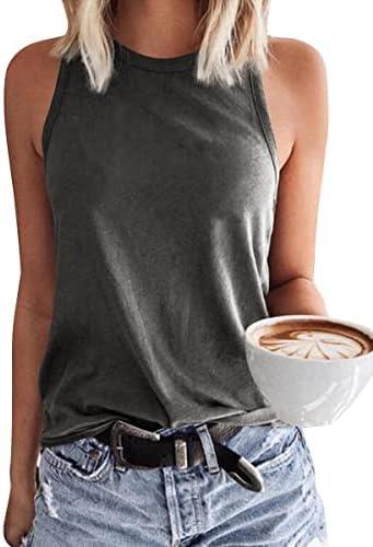Langwyqu Womens' Crewneck Sleeveless Summer Casual Loose Fit Basic Shirts XL Grey