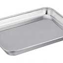 TeamFar Pure Stainless Steel Toaster Oven Pan Tray Ovenware, 7''x9.3''x1'', Heavy Duty & Healthy, Mirror Finish & Easy clean, Deep Edge, Dishwasher Safe (18/0 Steel)