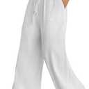 KYAL Women’s Summer Palazzo Pants High Waist Wide Leg Lounge Trousers Lightweight Drawstring Elastic Waist Loose (Large, White)