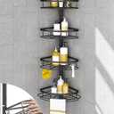 SEIRIONE Corner Shower Caddy Tension Pole, Rustproof Bathroom Shower Organizer Corner, 4-Tier Adjustable Bathroom Shelf, Solid Rack Ideal for Bathtub Storage, 34 to 116 Inch Height, Black