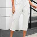 LookbookStore Capri Pants for Women High Waisted Cargo Casual Elastic Waist Rolled Hem Summer Capris Pants with Pockets (White, XXL)