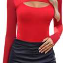 Avidlove Women Long Sleeve Thong Bodysuit Turtle Neck Shapewear Sexy Mesh Top Double Lined Cutout Shirt XS-2XL (Large, Red)
