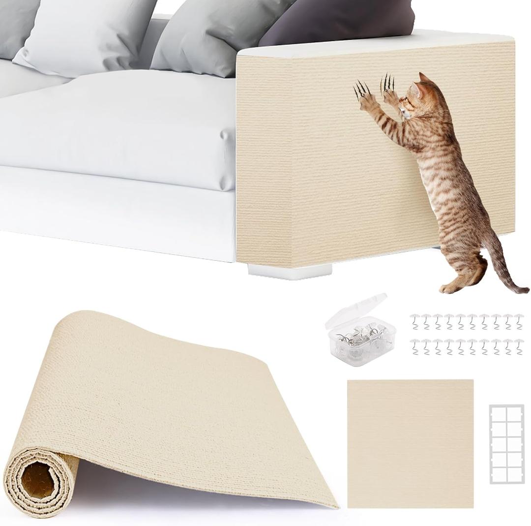 2pack Cat Scratch Couch Furniture and Wall Protector | Adhesive Cat Scratch Pad for Covering Cat Tower, DIY Climbing Cat Scratcher Couch Protector from Cat Claws Scratching (Off-White)