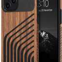 TENDLIN Compatible with iPhone 12 Pro Case/iPhone 12 Case Wood Grain with Carbon Fiber Texture Design Leather Hybrid Slim Cover (Hairline)