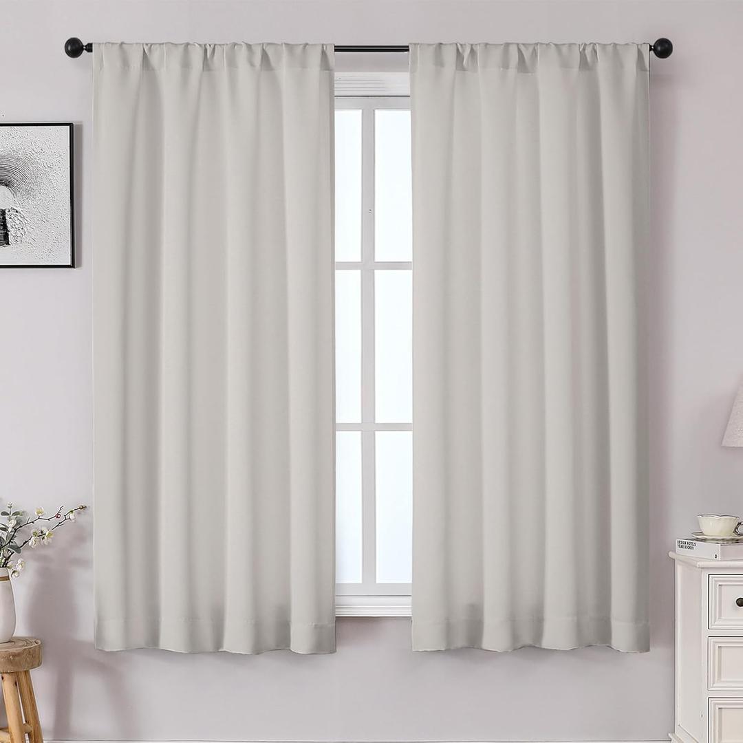 OWENIE Sally Natural Blackout Curtains for Bedroom 63 Inch Length 2 Panels Set, Solid Thermal Insulated Room Darkening Rod Pocket Window Treatment Curtains Blackout Drapes, W40 x L63 Inch OWENIE Sally Natural Blackout Curtains for Bedroom 63 Inch Length 2 Panels Set, Solid Thermal Insulated Room Darkening Rod Pocket Window Treatment Curtains Blackout Drapes, W40 x L63 Inch
