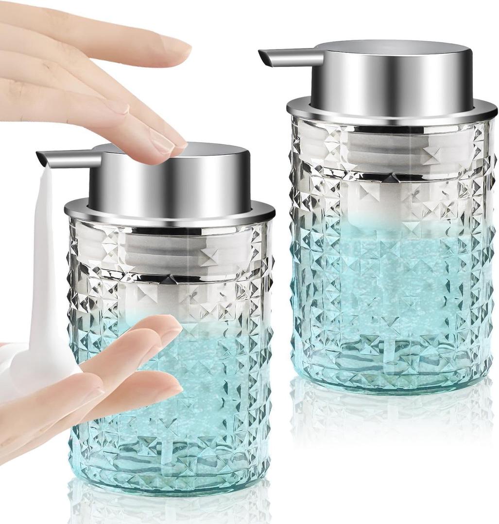 RETON 2 Pcs Foaming Soap Dispenser, 10 Oz/300ml Clear Hand Soap Dispensers with Pump, Refillable Foam Lotion Dispenser, Plastic Dish Soap Container for Bathroom Kitchen Countertop (2 Clear)