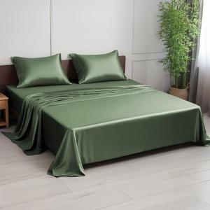 Linenwalas Premium 100% Viscose Derived from Bamboo Full Size Sheet Set - Ultra Soft, Breathable & Cooling, Ideal for Hot Sleepers, 16" Deep Pocket, Hotel Luxury Bedding (Avocado Green)