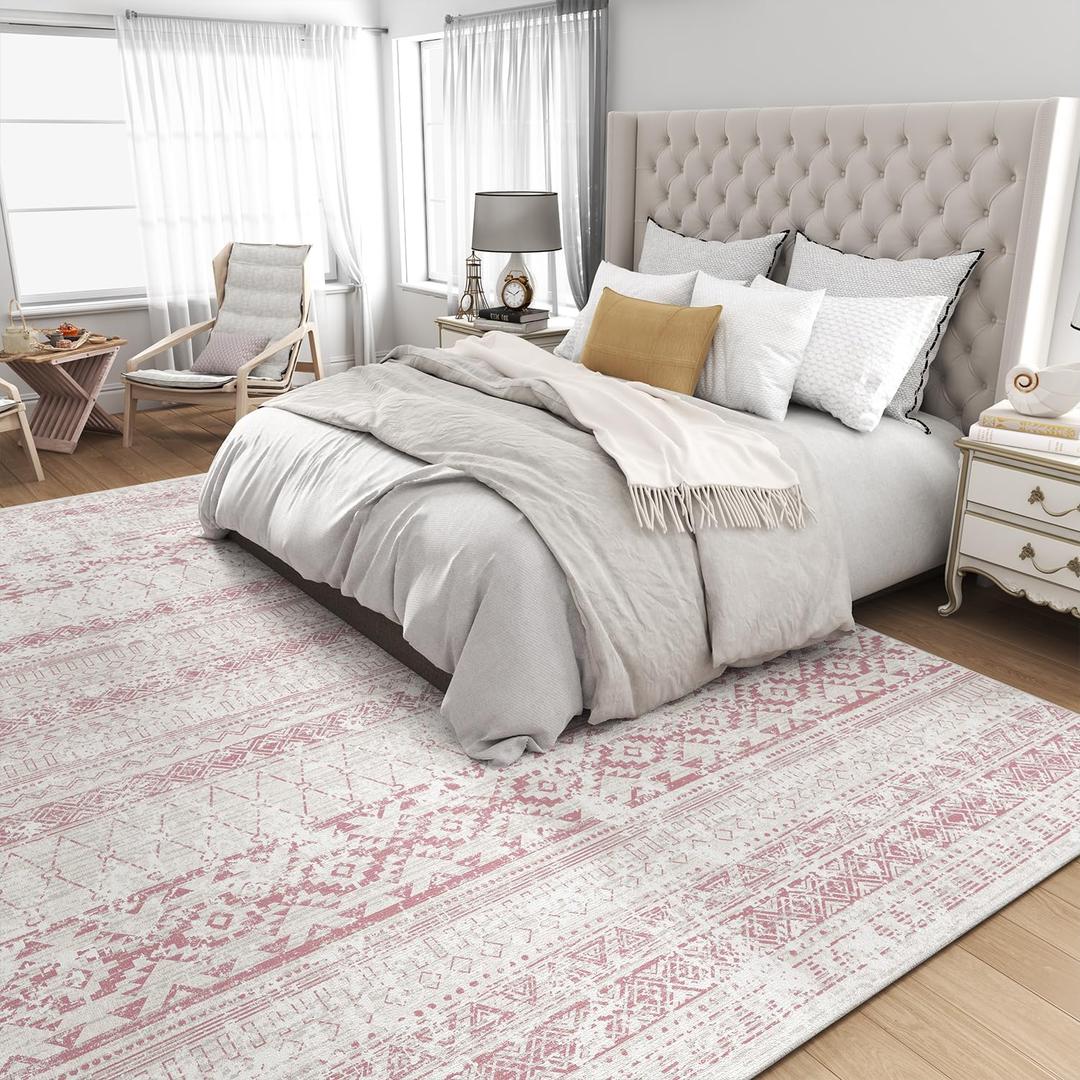 Area Rugs for Living Room - 6'x9' Machine Washable Boho Moroccan Rug Distressed Neutral Carpet Non Slip Soft Indoor Rug for Bedroom Dining Room Playroom Office