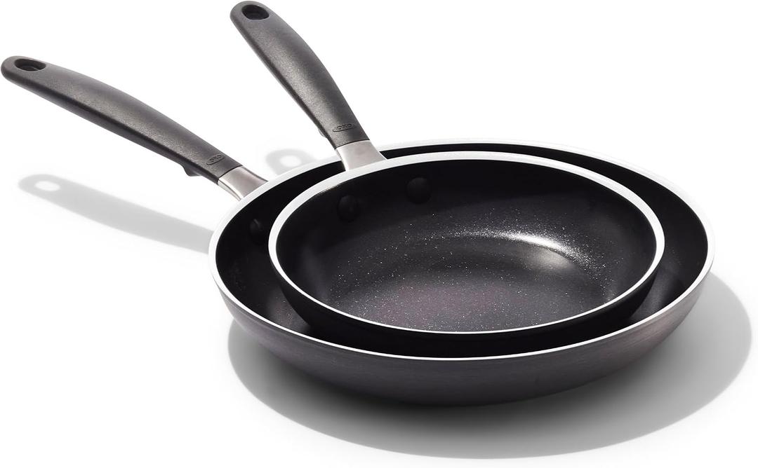 OXO Nonstick 8 and 10 Frying Pan Set, PFAS-Free Ceramic Skillets, Dishwasher & Oven Safe, Stay-Cool Silicone Handle