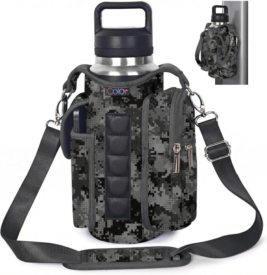 icolor Magnetic Gym Bag Water Bottle Carrier Holder with Phone Pockets & Shoulder Strap,Gym Magnetic Bag 5 Built-in Magnets Gym Accessories Organizer Sling Bottle Bag Pouch Sleeve