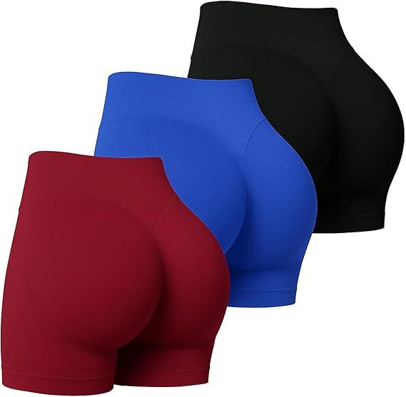 Coume 3 Pack Women Workout Impact Shorts 4.5" Scrunch Butt Lifting High Waisted Seamless Biker Athletic Gym Yoga Shorts, Size -XXL