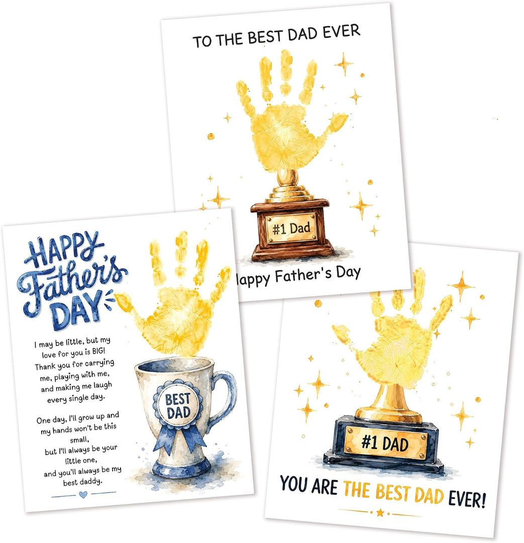 2 x Fathers Day Crafts from Kids - Custom Handprint Set 3, Personalized Best Dads Ever Handprint Kit Family Handprint Craft Keepsake Personalized Fathers Day Dad Gifts from Kids Daughter Son for New Dad
