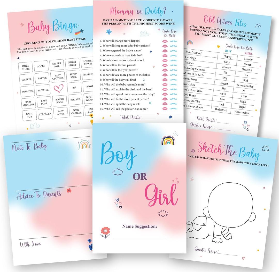 Baby Gender Reveal Games For Guests - Fun Baby Bingo For Boy Or Girl Shower Games, Gender Reveal Decorations, Mommy Or Daddy, Old Wives Tales Gender Reveal Party Game