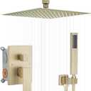 16 Inch Ceiling Mount Brushed Gold Shower System Bathroom Luxury Rain Mixer Shower Combo Set Ceiling Rainfall Shower Head System (Contain Shower Faucet Rough-in Valve Body and Trim Kit)
