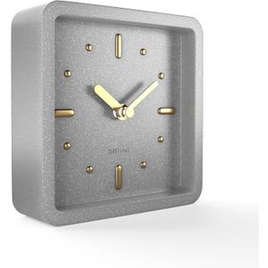 Driini Modern Mid Century Desk & Shelf Clock (Gray and Gold) - Battery Operated with Silent, Analog Movement  Small Tabletop Clocks for Office  Perfect for Mantle, End Table, Desktop or Nightstand (Cement)