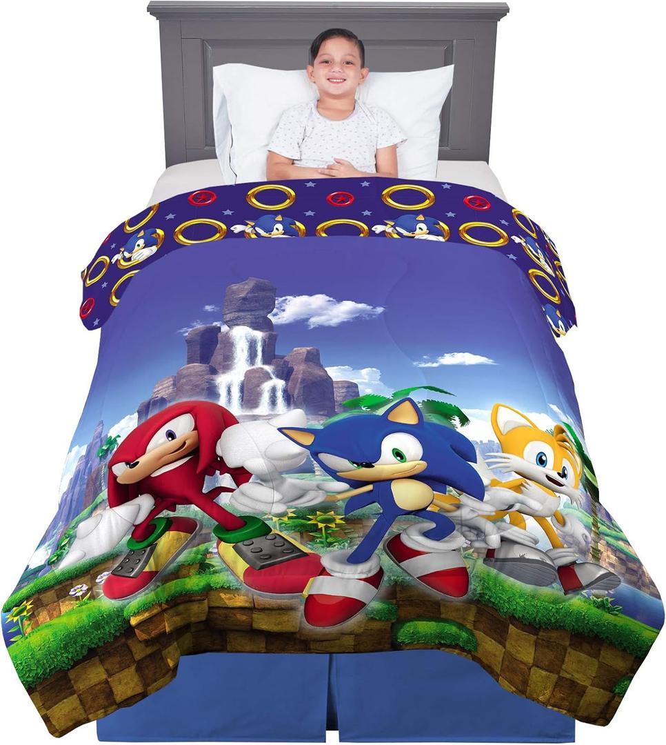 Franco Kids Bedding Super Soft Microfiber Reversible Comforter, Twin/Full, Sonic The Hedgehog, Anime